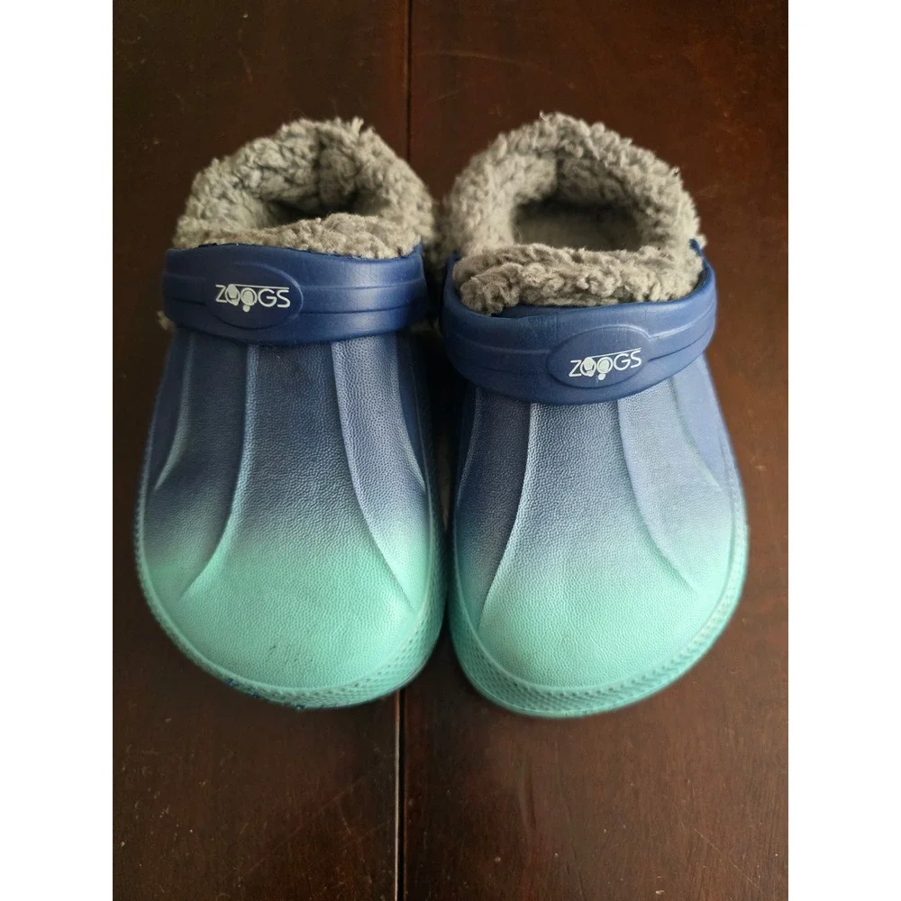 Zoogs Kids Blue Teal Ombre Faux Fur Lined Clogs Slip On Shoes Size 8